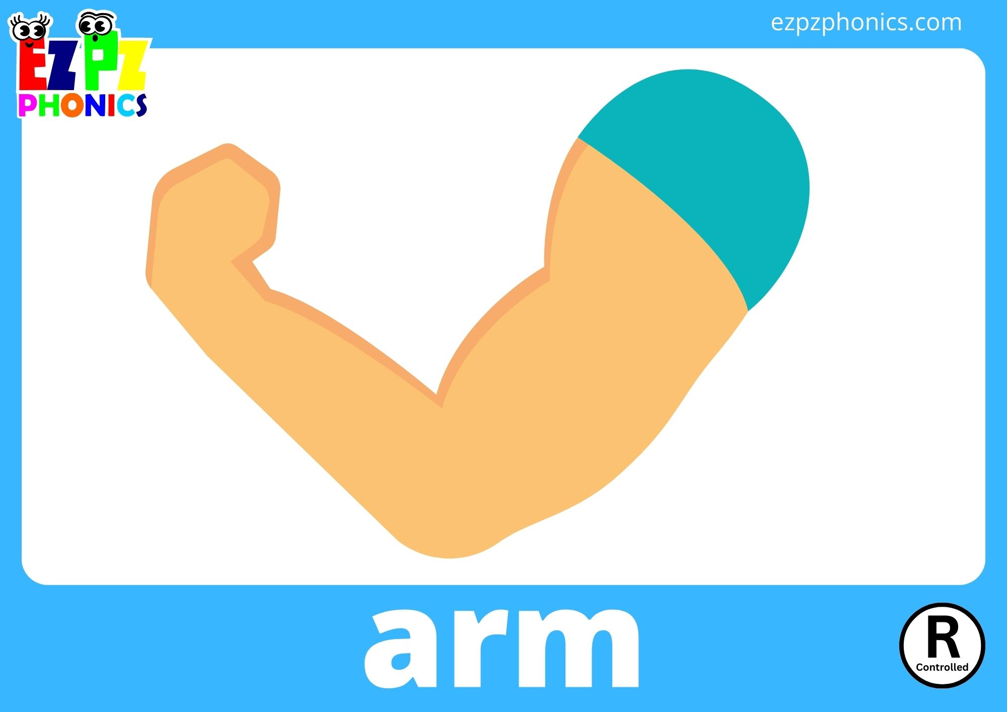 AR R-Controlled One Syllable Words Phonics Flashcards with Images and Words Free Printable PDF or View Online For Homeschool Parents and Teachers to Teach Kindergarten and Preschool Children